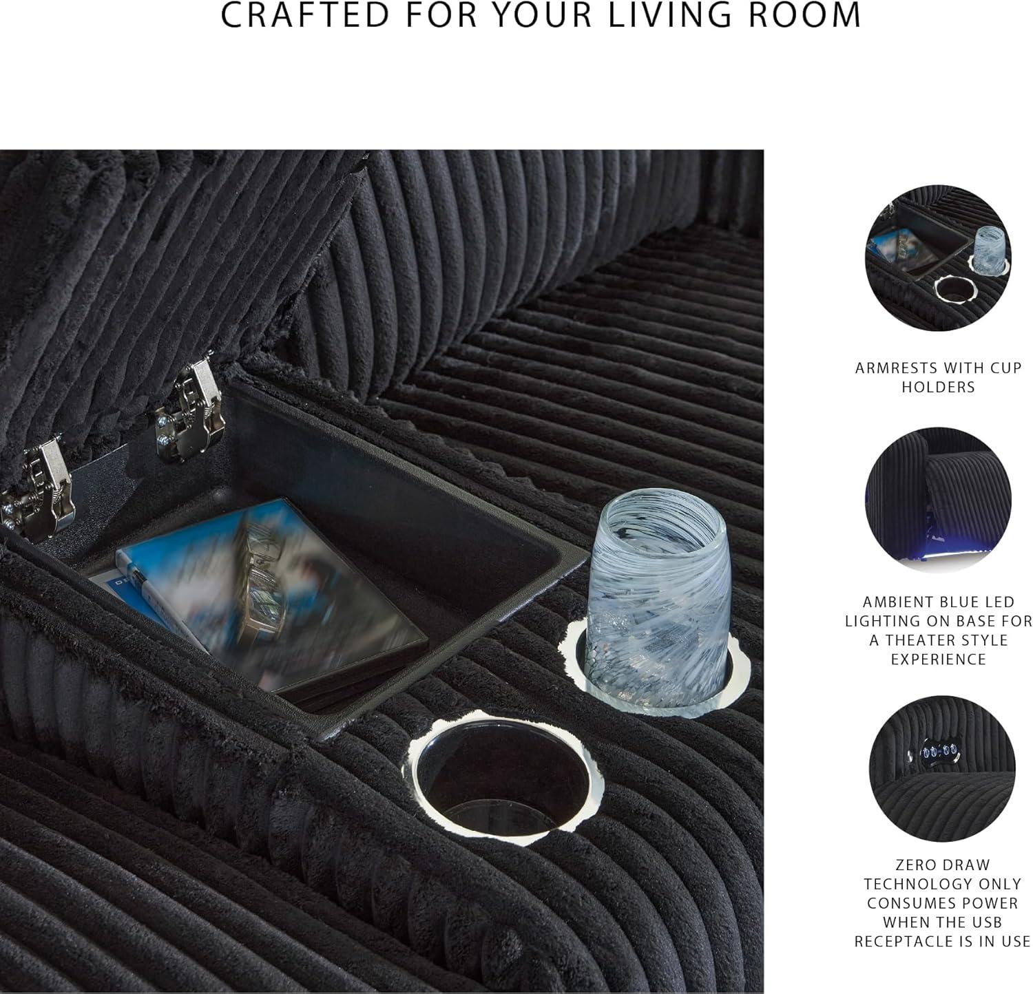 imageSignature Design by Ashley Healy Pier Modern Power Reclining Sofa with Adjustable Headrest and Storage Dark BrownBlack