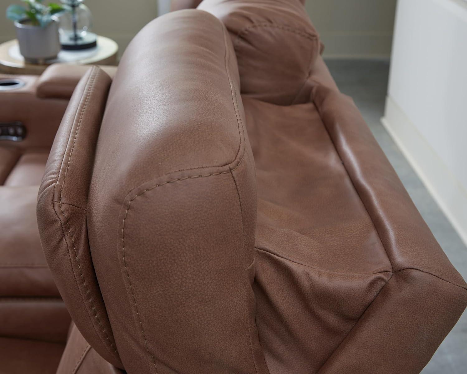 imageSignature Design by Ashley Healy Pier Modern Power Reclining Sofa with Adjustable Headrest and Storage Dark BrownCaramel