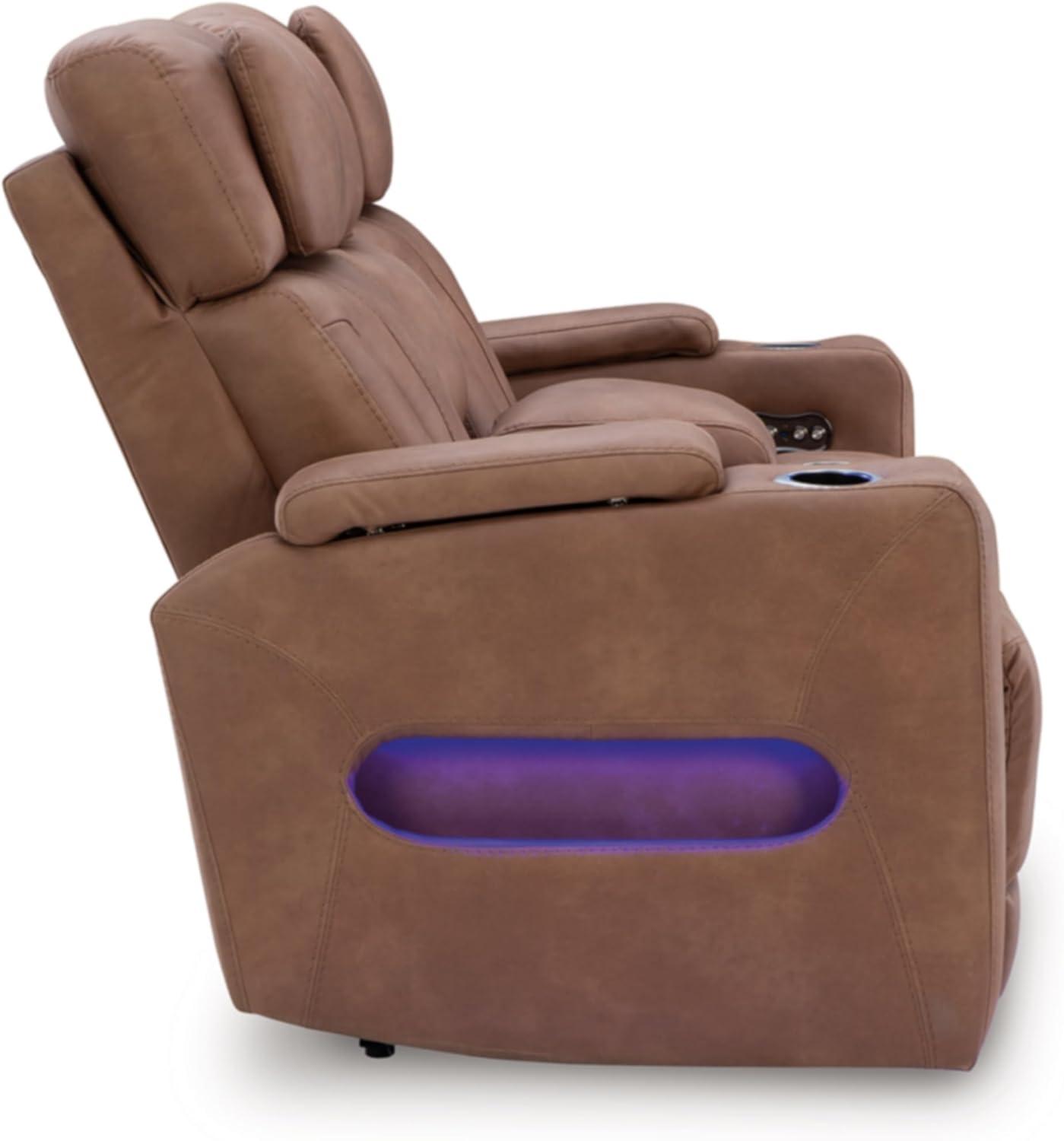 imageSignature Design by Ashley Healy Pier Modern Power Reclining Sofa with Adjustable Headrest and Storage Dark BrownCaramel