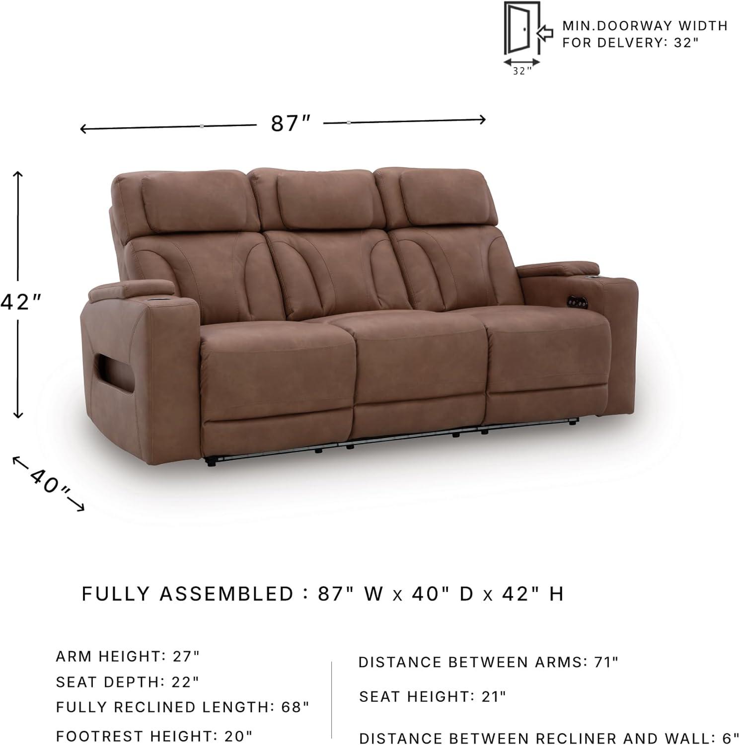 imageSignature Design by Ashley Healy Pier Modern Power Reclining Sofa with Adjustable Headrest and Storage Dark BrownCaramel