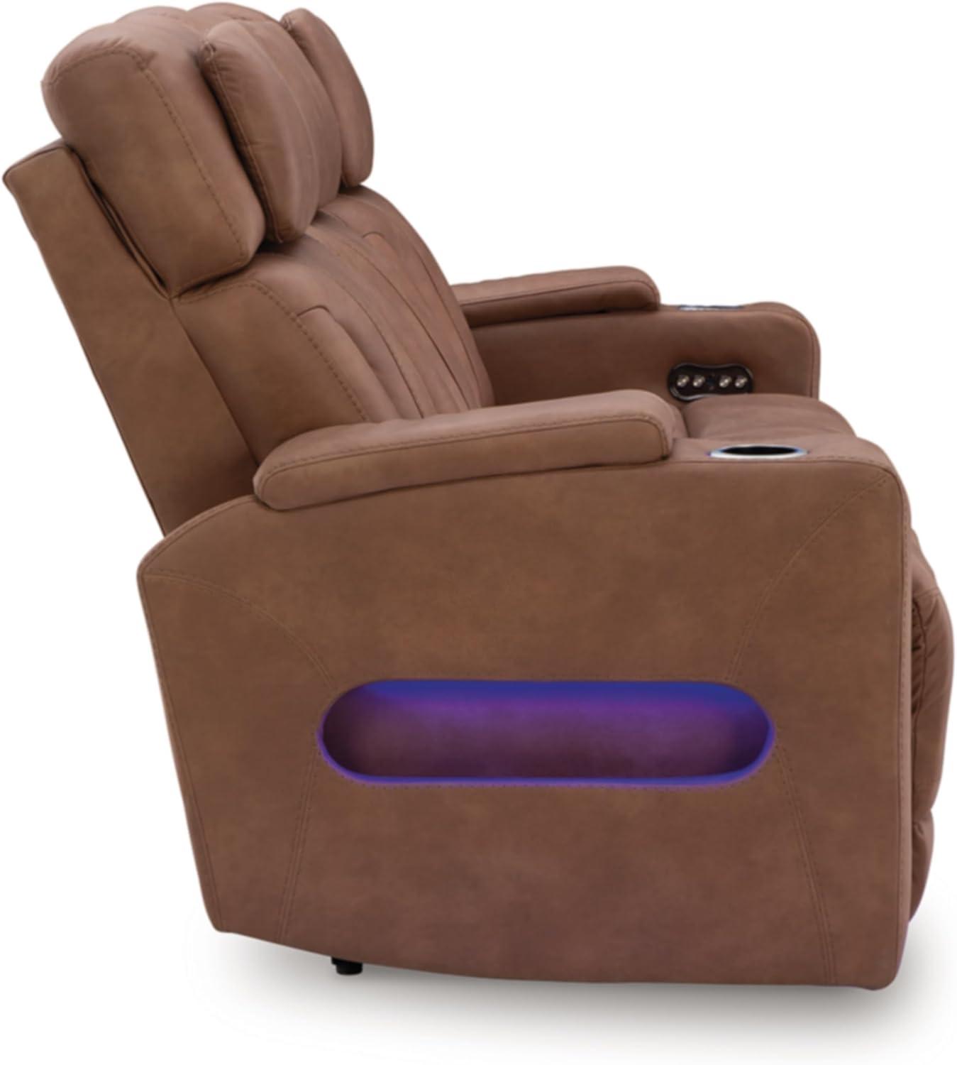 imageSignature Design by Ashley Healy Pier Modern Power Reclining Sofa with Adjustable Headrest and Storage Dark BrownCaramel