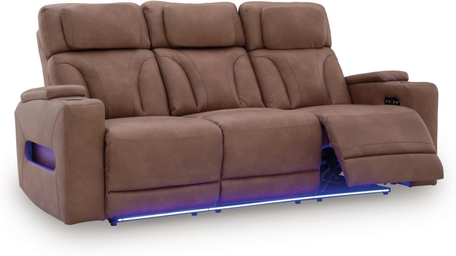 imageSignature Design by Ashley Healy Pier Modern Power Reclining Sofa with Adjustable Headrest and Storage Dark BrownCaramel