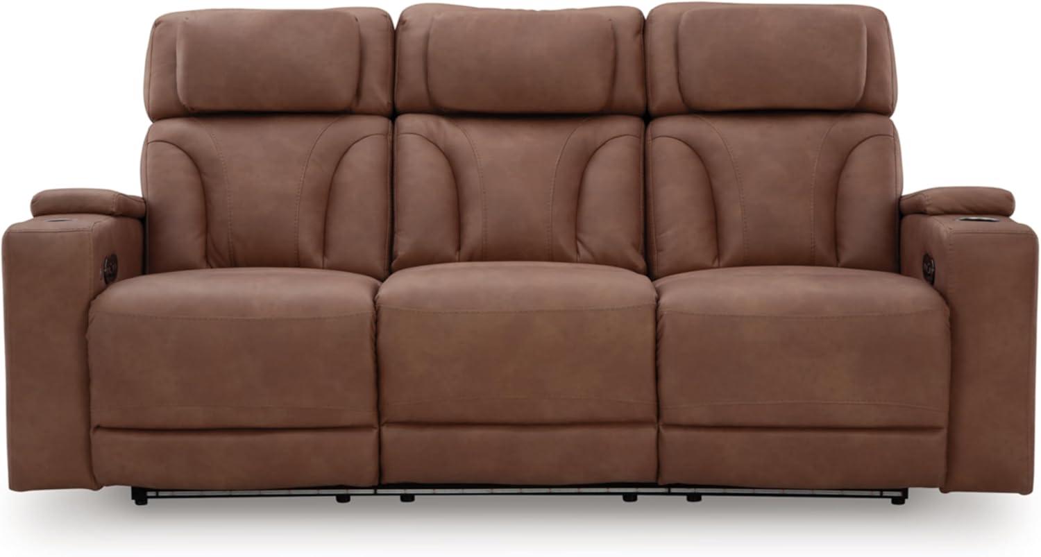 imageSignature Design by Ashley Healy Pier Modern Power Reclining Sofa with Adjustable Headrest and Storage Dark BrownCaramel