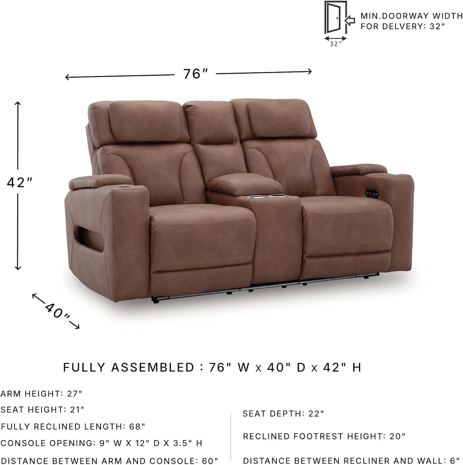 imageSignature Design by Ashley Healy Pier Modern Power Reclining Sofa with Adjustable Headrest and Storage Dark BrownCaramel