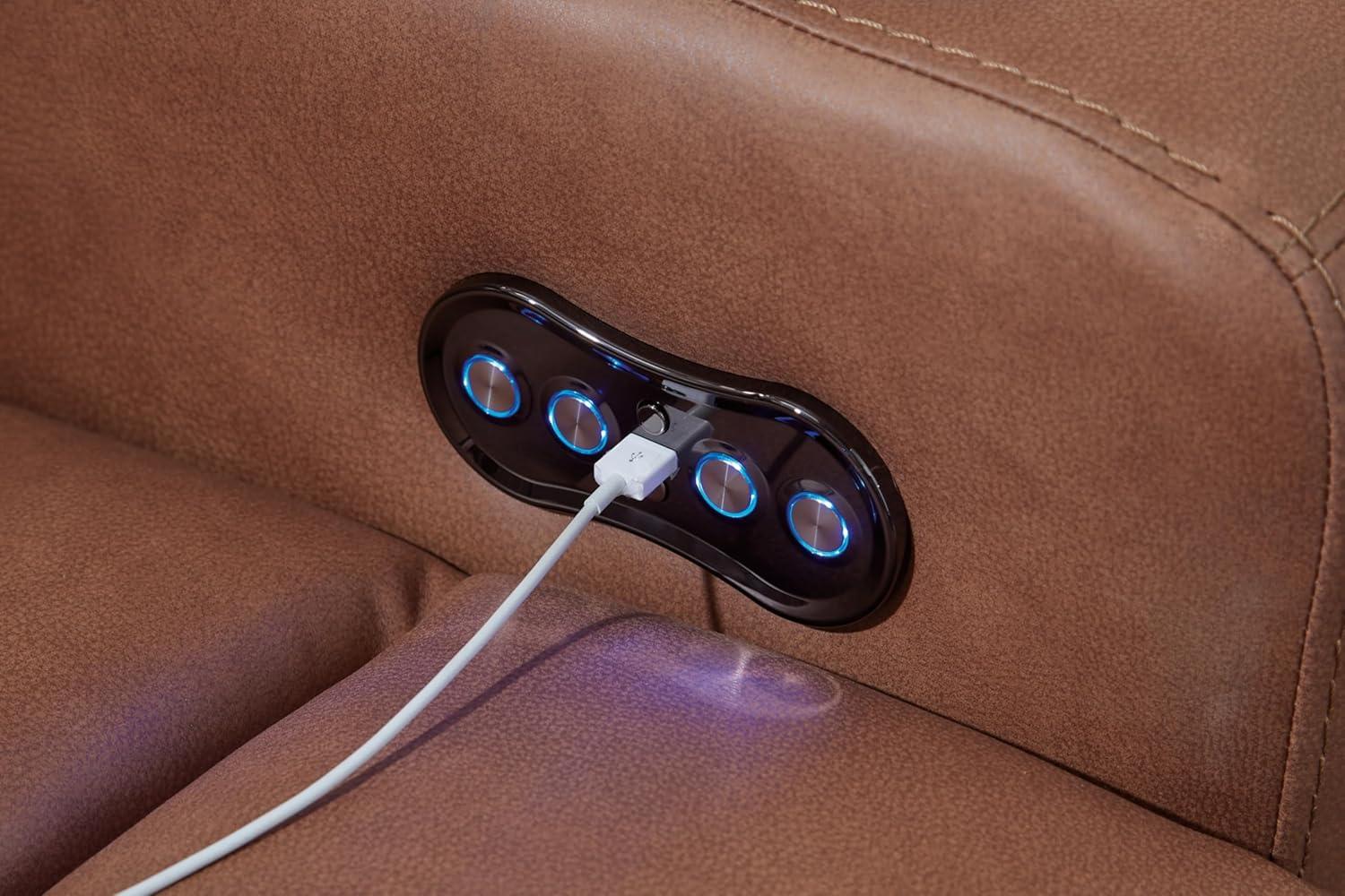 imageSignature Design by Ashley Healy Pier Modern Power Reclining Sofa with Adjustable Headrest and Storage Dark BrownCaramel