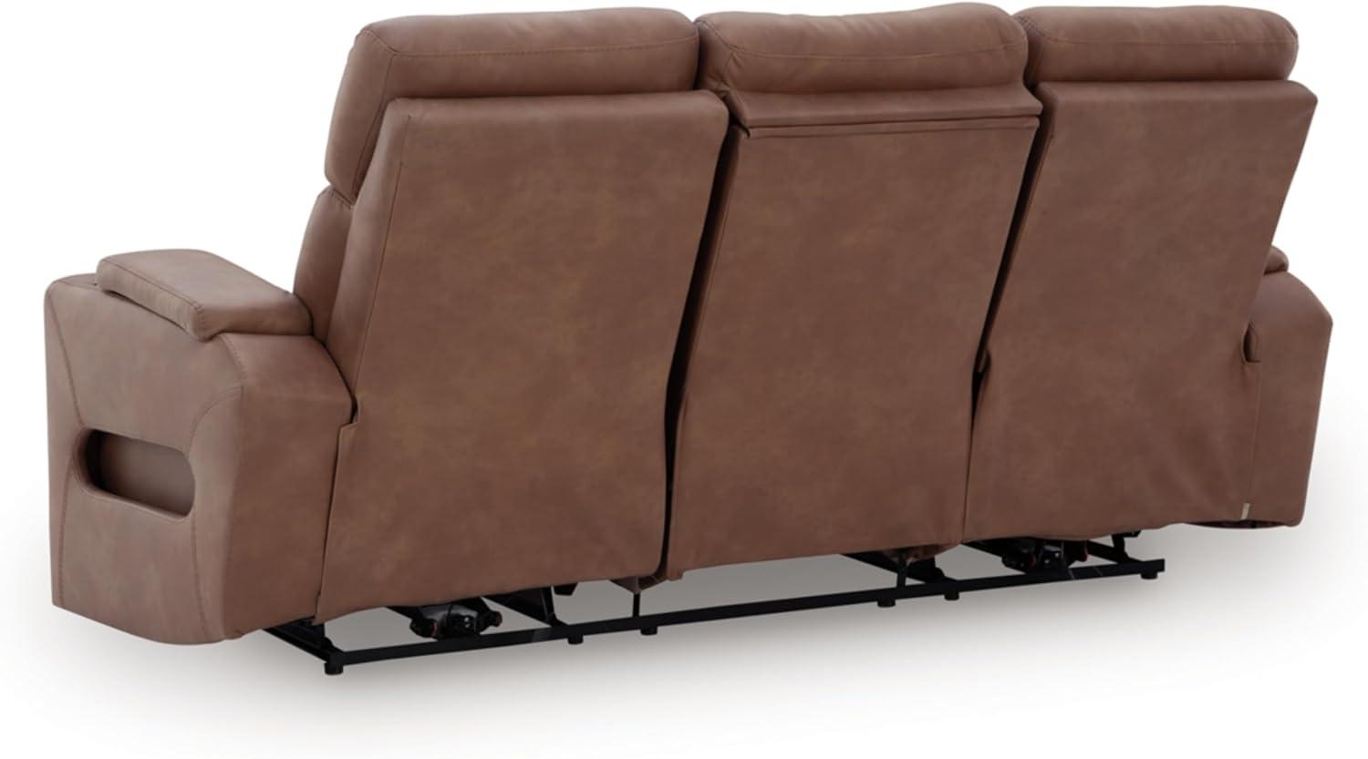 imageSignature Design by Ashley Healy Pier Modern Power Reclining Sofa with Adjustable Headrest and Storage Dark BrownCaramel