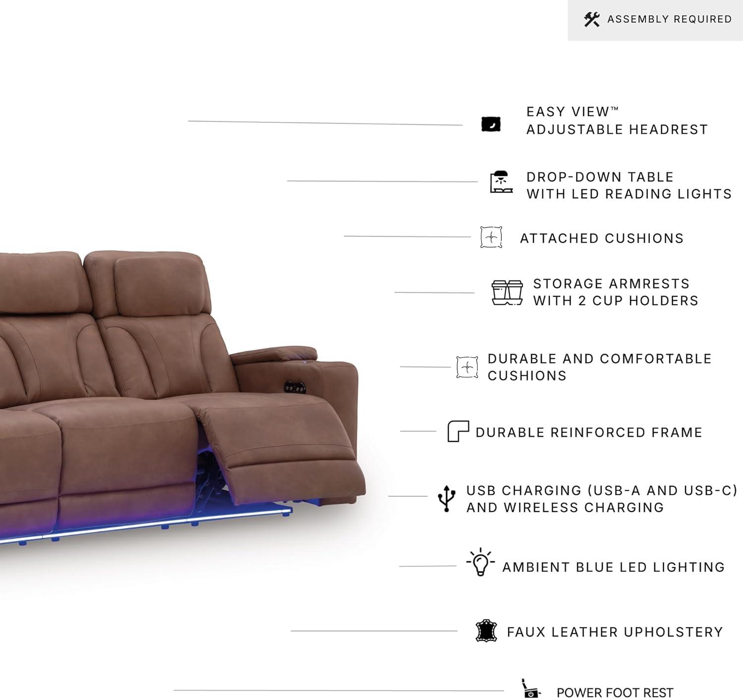 imageSignature Design by Ashley Healy Pier Modern Power Reclining Sofa with Adjustable Headrest and Storage Dark BrownCaramel