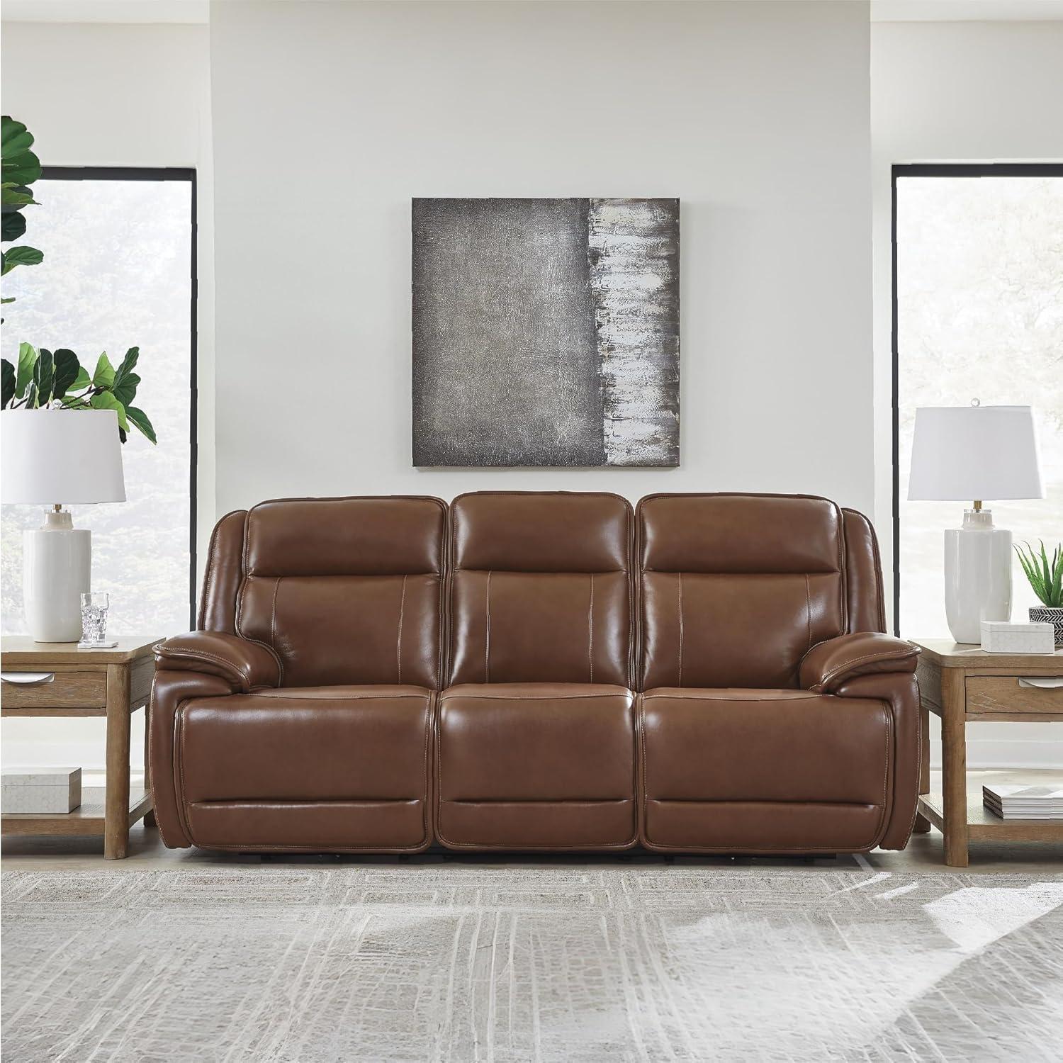 imageSignature Design by Ashley Healy Pier Modern Power Reclining Sofa with Adjustable Headrest and Storage Dark BrownChocolate