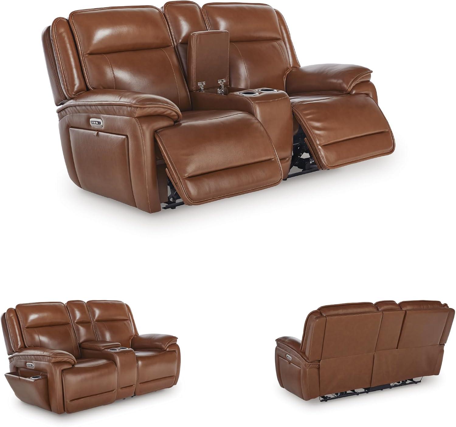 imageSignature Design by Ashley Healy Pier Modern Power Reclining Sofa with Adjustable Headrest and Storage Dark BrownChocolate