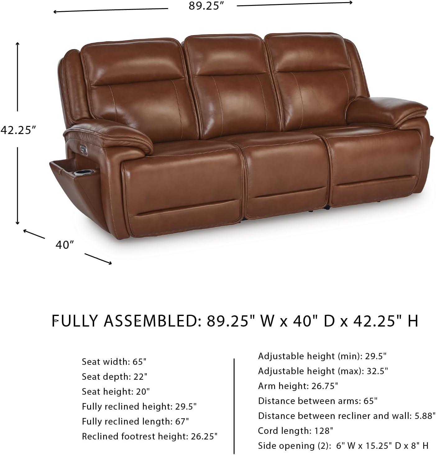 imageSignature Design by Ashley Healy Pier Modern Power Reclining Sofa with Adjustable Headrest and Storage Dark BrownChocolate