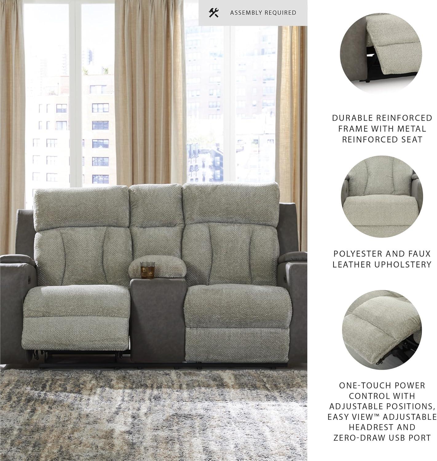 imageSignature Design by Ashley Healy Pier Modern Power Reclining Sofa with Adjustable Headrest and Storage Dark BrownSisal