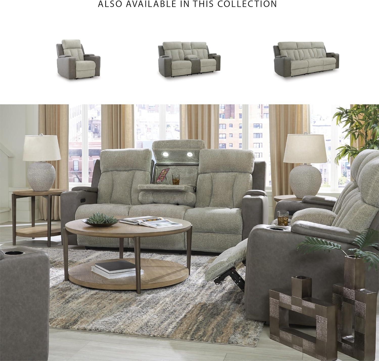 imageSignature Design by Ashley Healy Pier Modern Power Reclining Sofa with Adjustable Headrest and Storage Dark BrownSisal