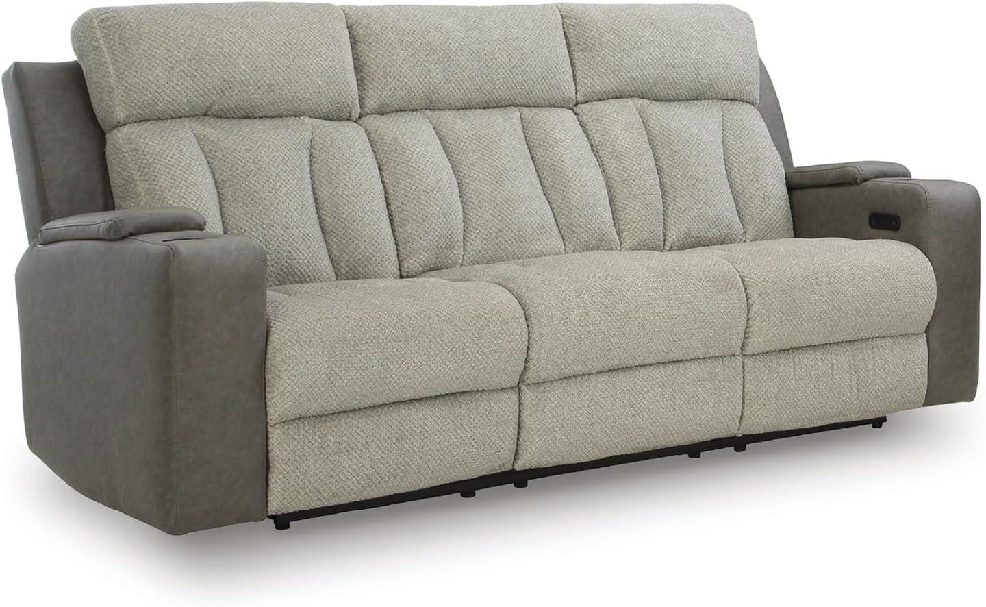 imageSignature Design by Ashley Healy Pier Modern Power Reclining Sofa with Adjustable Headrest and Storage Dark BrownSisal