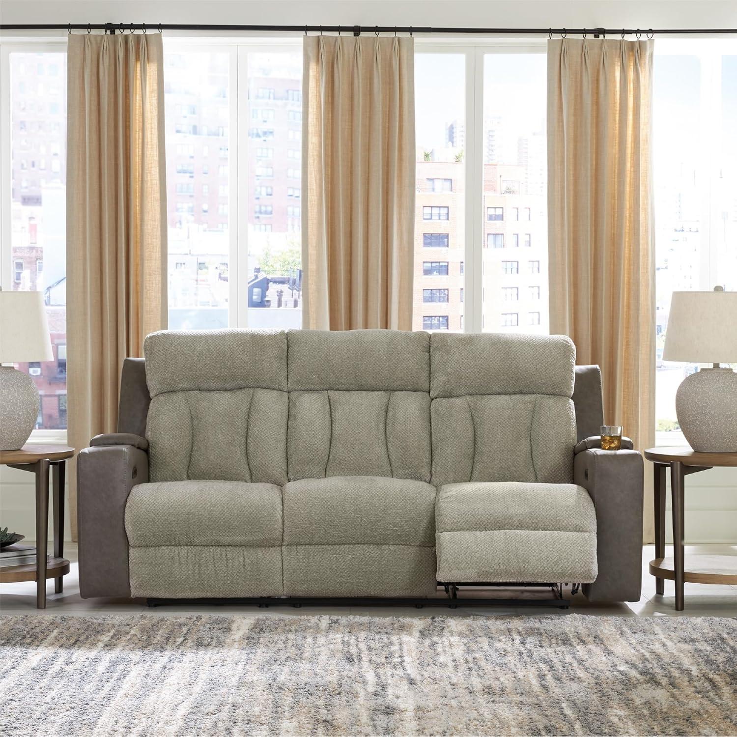 imageSignature Design by Ashley Healy Pier Modern Power Reclining Sofa with Adjustable Headrest and Storage Dark BrownSisal