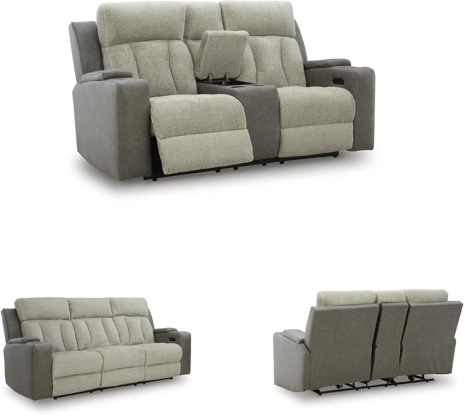 imageSignature Design by Ashley Healy Pier Modern Power Reclining Sofa with Adjustable Headrest and Storage Dark BrownSisal