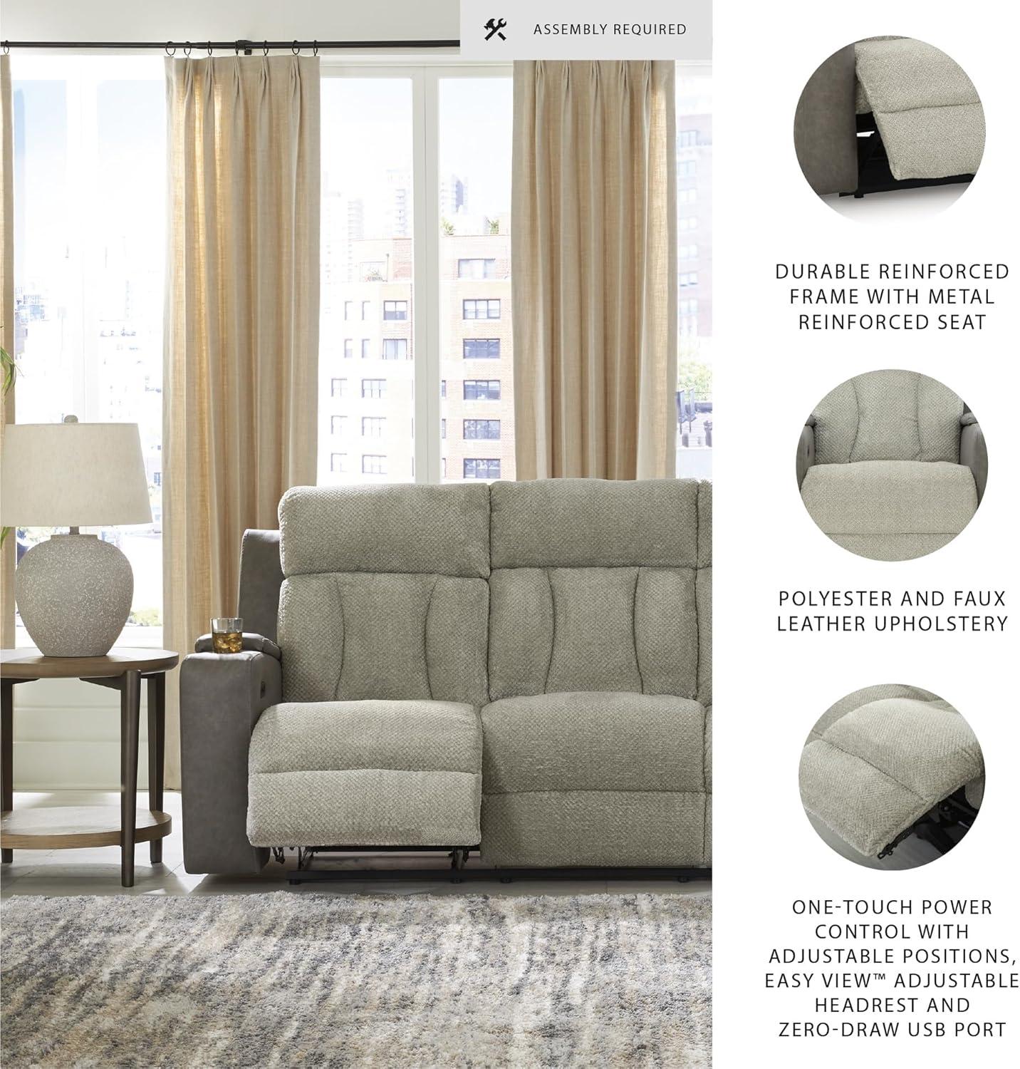 imageSignature Design by Ashley Healy Pier Modern Power Reclining Sofa with Adjustable Headrest and Storage Dark BrownSisal