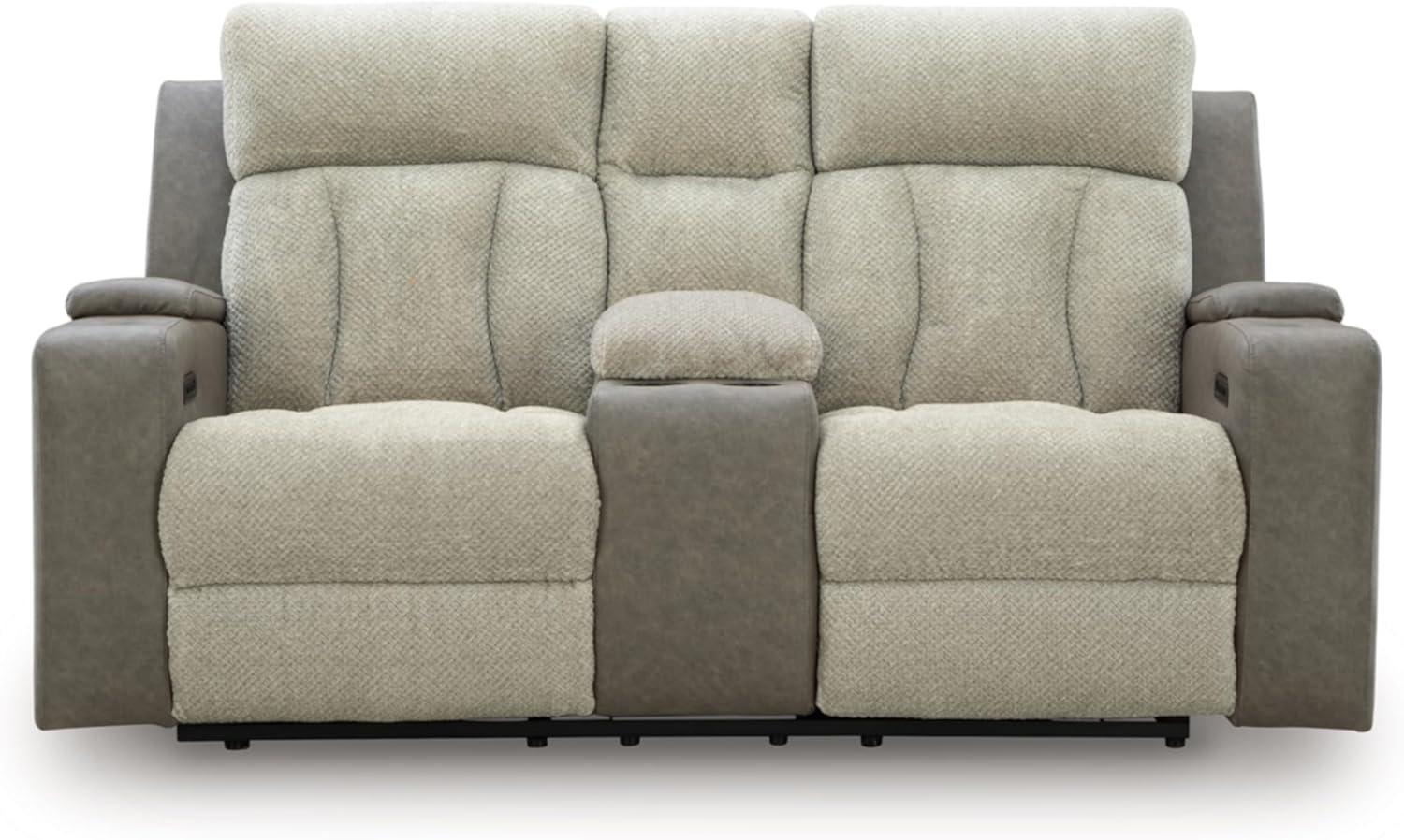 imageSignature Design by Ashley Healy Pier Modern Power Reclining Sofa with Adjustable Headrest and Storage Dark BrownSisal