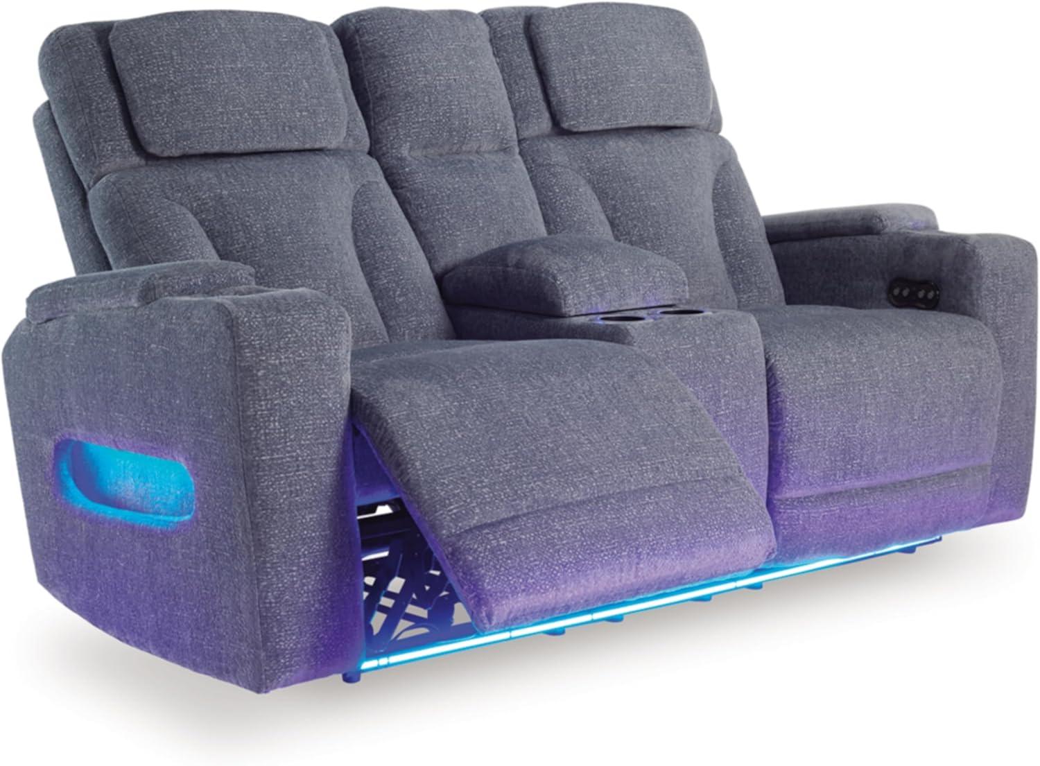 imageSignature Design by Ashley Healy Pier Modern Power Reclining Sofa with Adjustable Headrest and Storage Dark BrownSteel