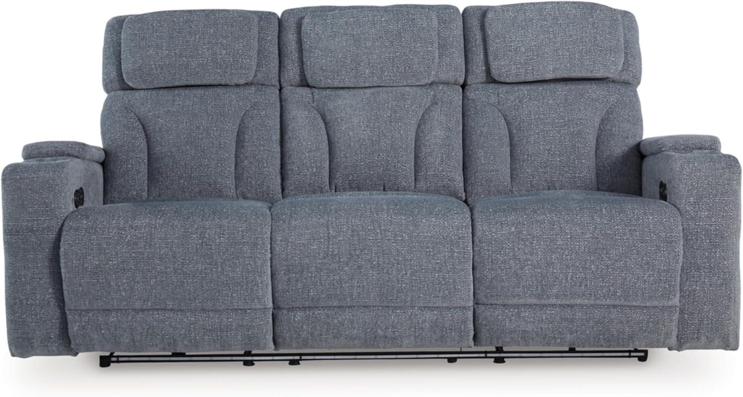 imageSignature Design by Ashley Healy Pier Modern Power Reclining Sofa with Adjustable Headrest and Storage Dark BrownSteel