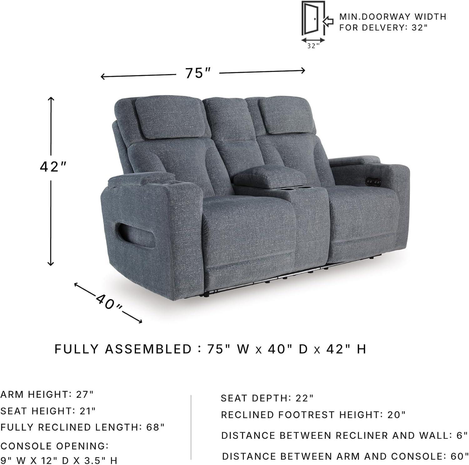 imageSignature Design by Ashley Healy Pier Modern Power Reclining Sofa with Adjustable Headrest and Storage Dark BrownSteel