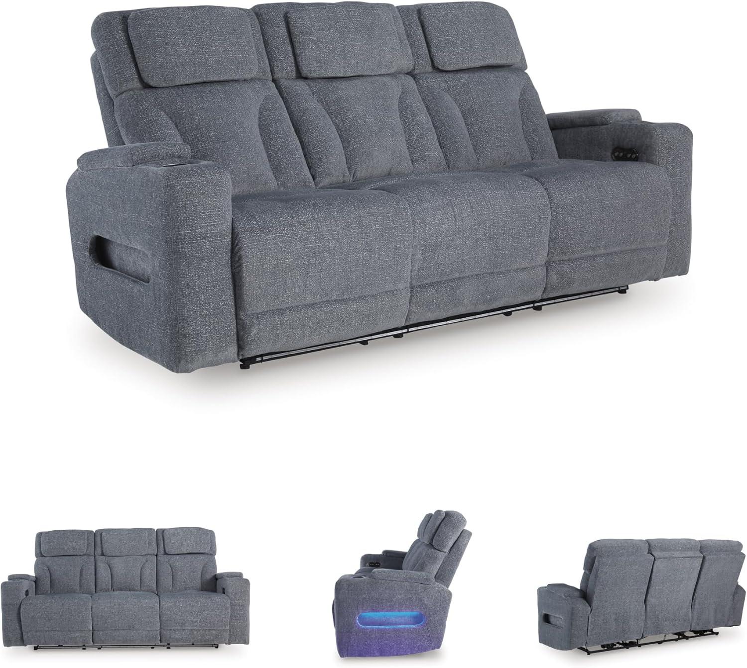 imageSignature Design by Ashley Healy Pier Modern Power Reclining Sofa with Adjustable Headrest and Storage Dark BrownSteel