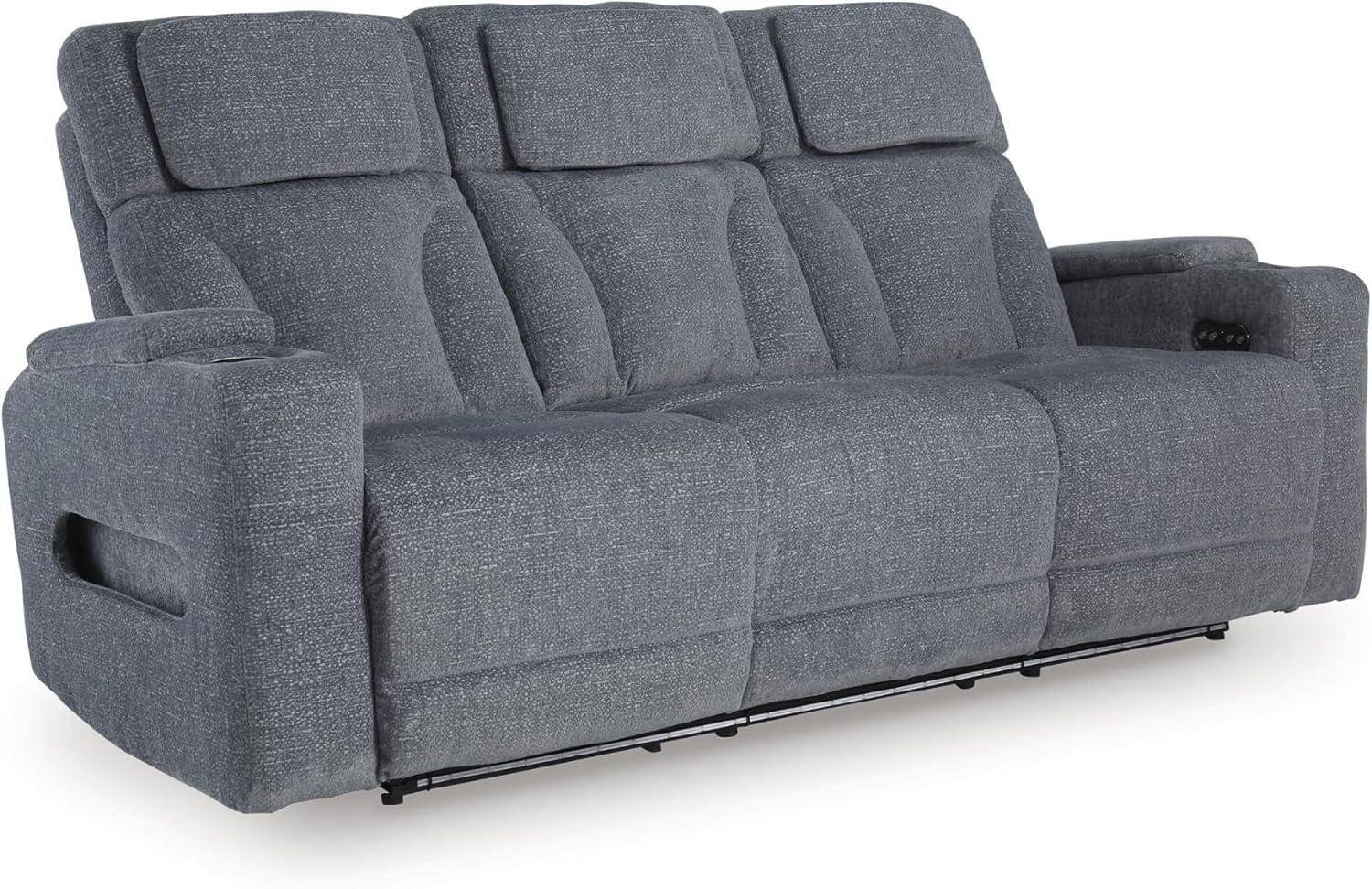 imageSignature Design by Ashley Healy Pier Modern Power Reclining Sofa with Adjustable Headrest and Storage Dark BrownSteel
