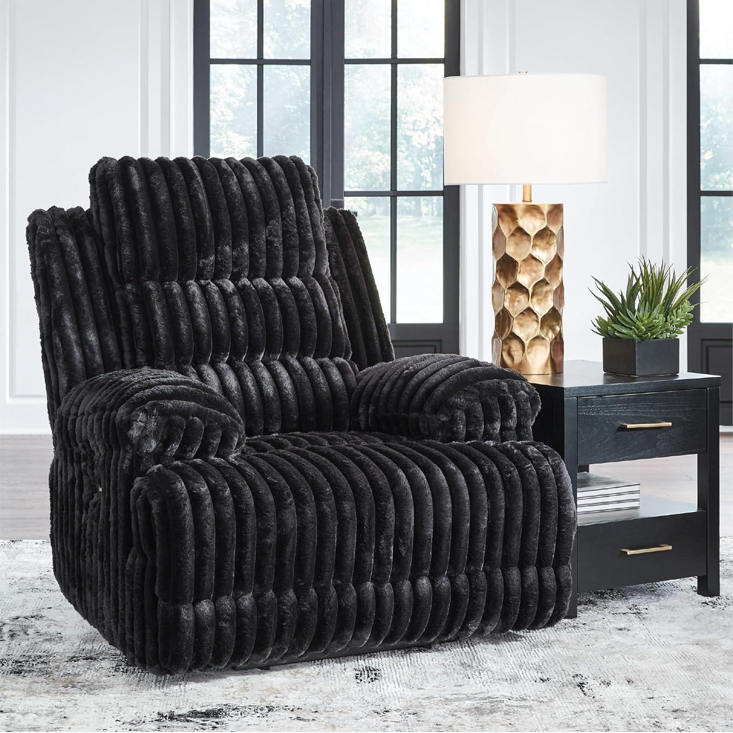 imageSignature Design by Ashley Higgesbee Modern Power Recliner with USB Port and PillowTop Armrest Light GrayBlack