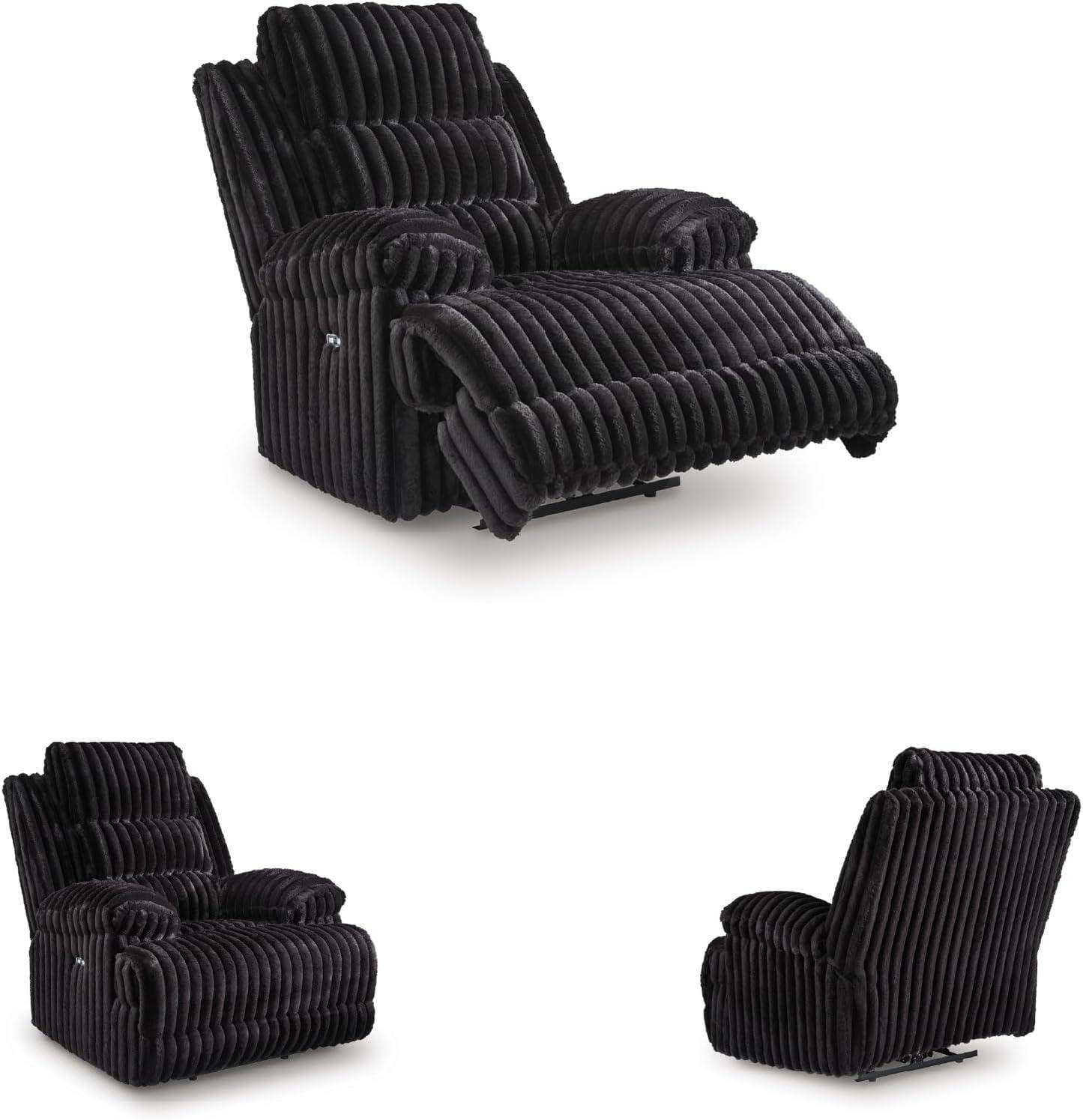 imageSignature Design by Ashley Higgesbee Modern Power Recliner with USB Port and PillowTop Armrest Light GrayBlack