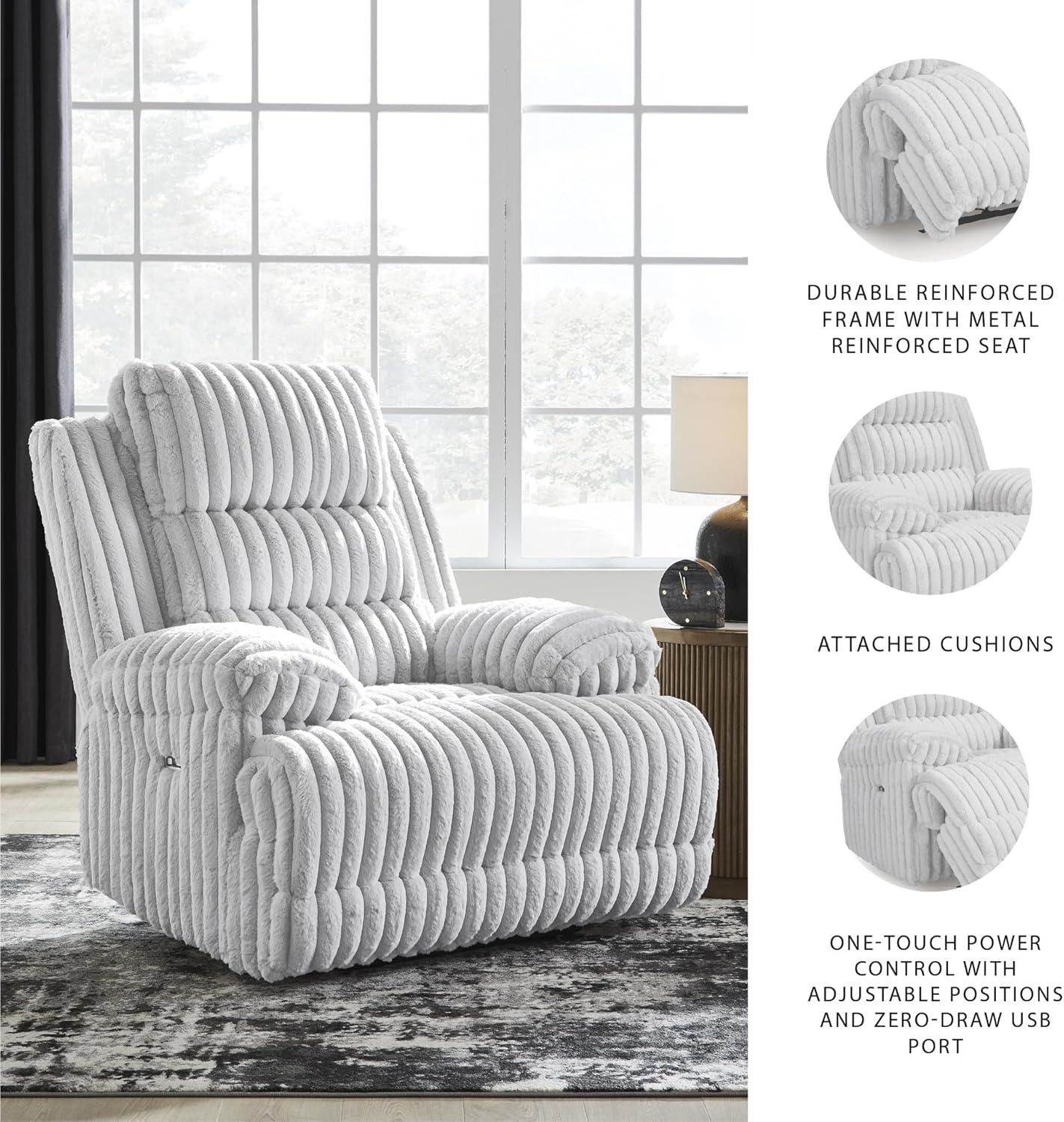 imageSignature Design by Ashley Higgesbee Modern Power Recliner with USB Port and PillowTop Armrest Light GrayLight Gray