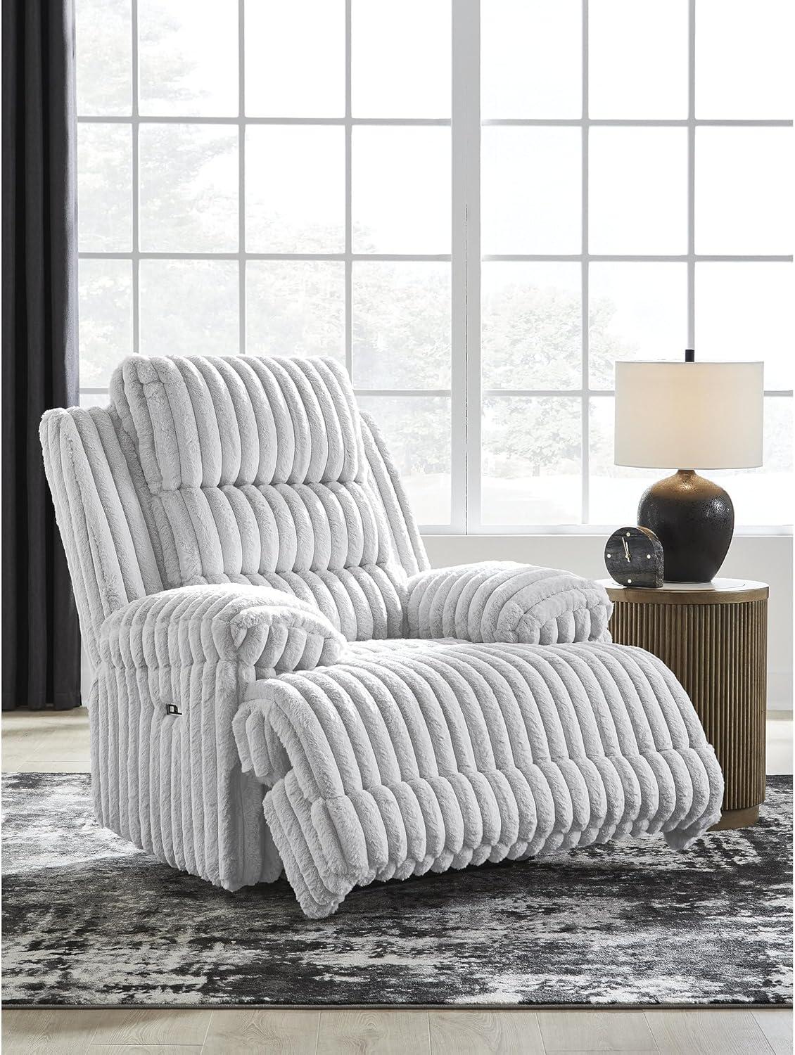 imageSignature Design by Ashley Higgesbee Modern Power Recliner with USB Port and PillowTop Armrest Light GrayLight Gray