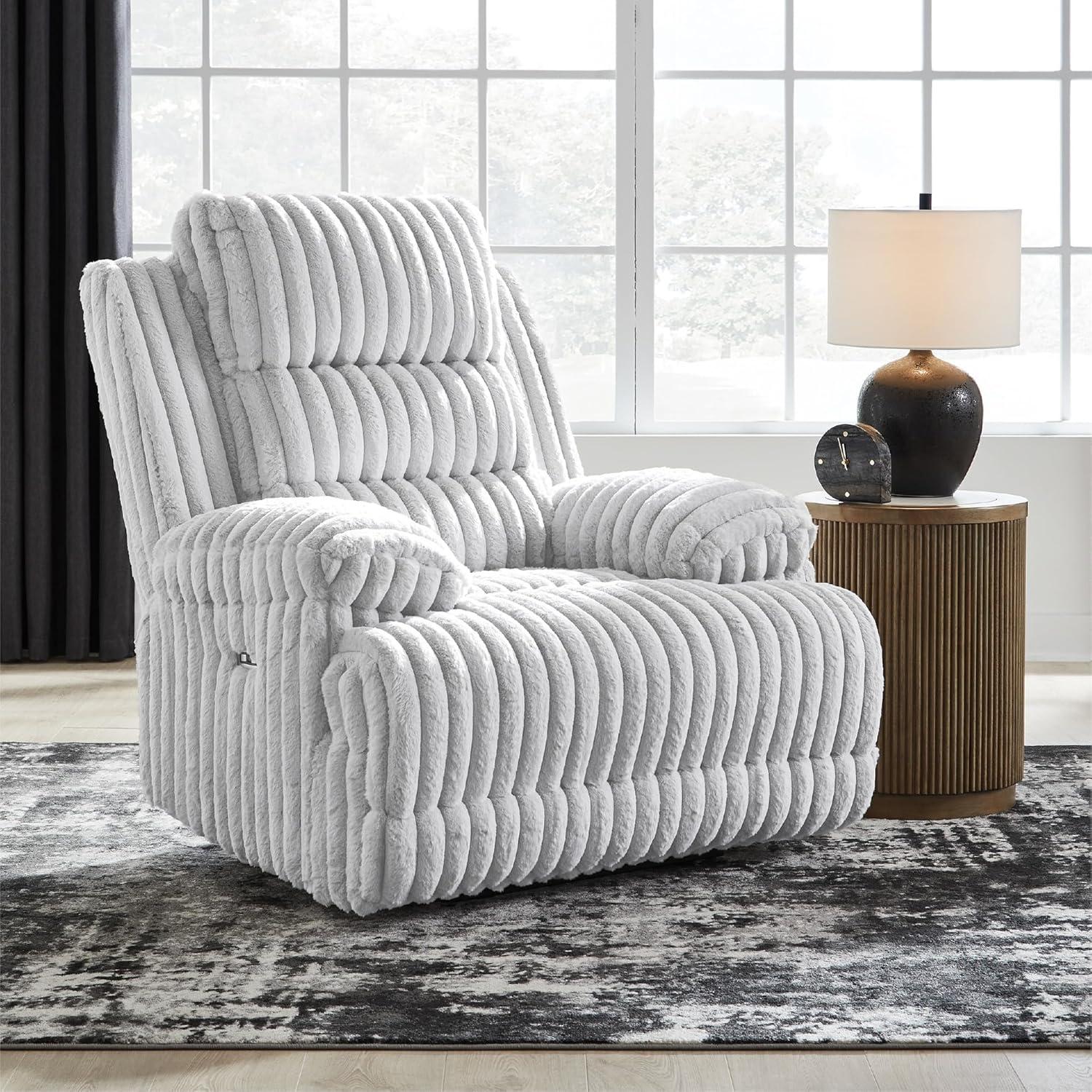 imageSignature Design by Ashley Higgesbee Modern Power Recliner with USB Port and PillowTop Armrest Light GrayLight Gray
