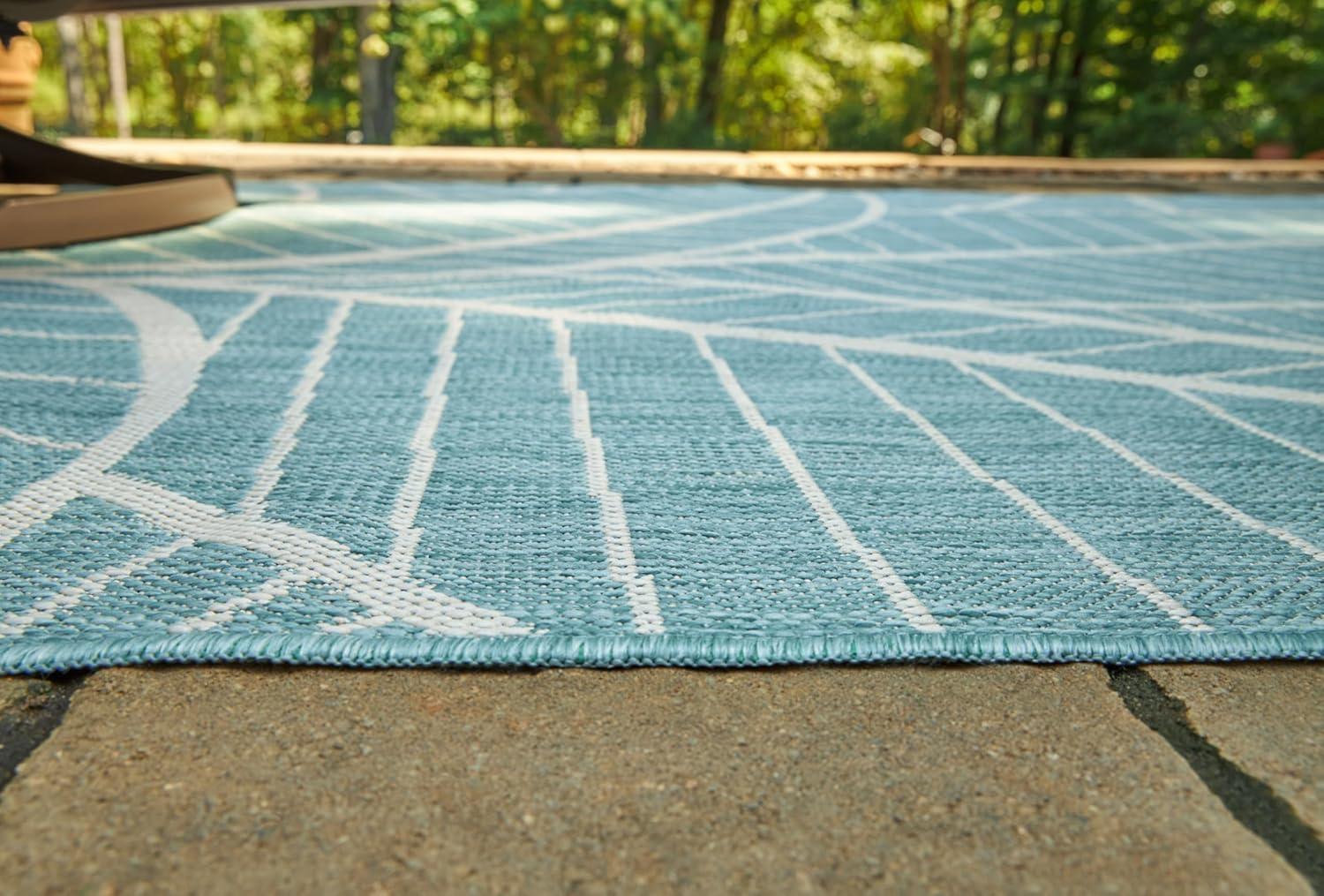 imageSignature Design by Ashley Hulsia Coastal IndoorOutdoor Botanical 5 x 7 Rug with Non Slip Backing Light Blue ampamp White
