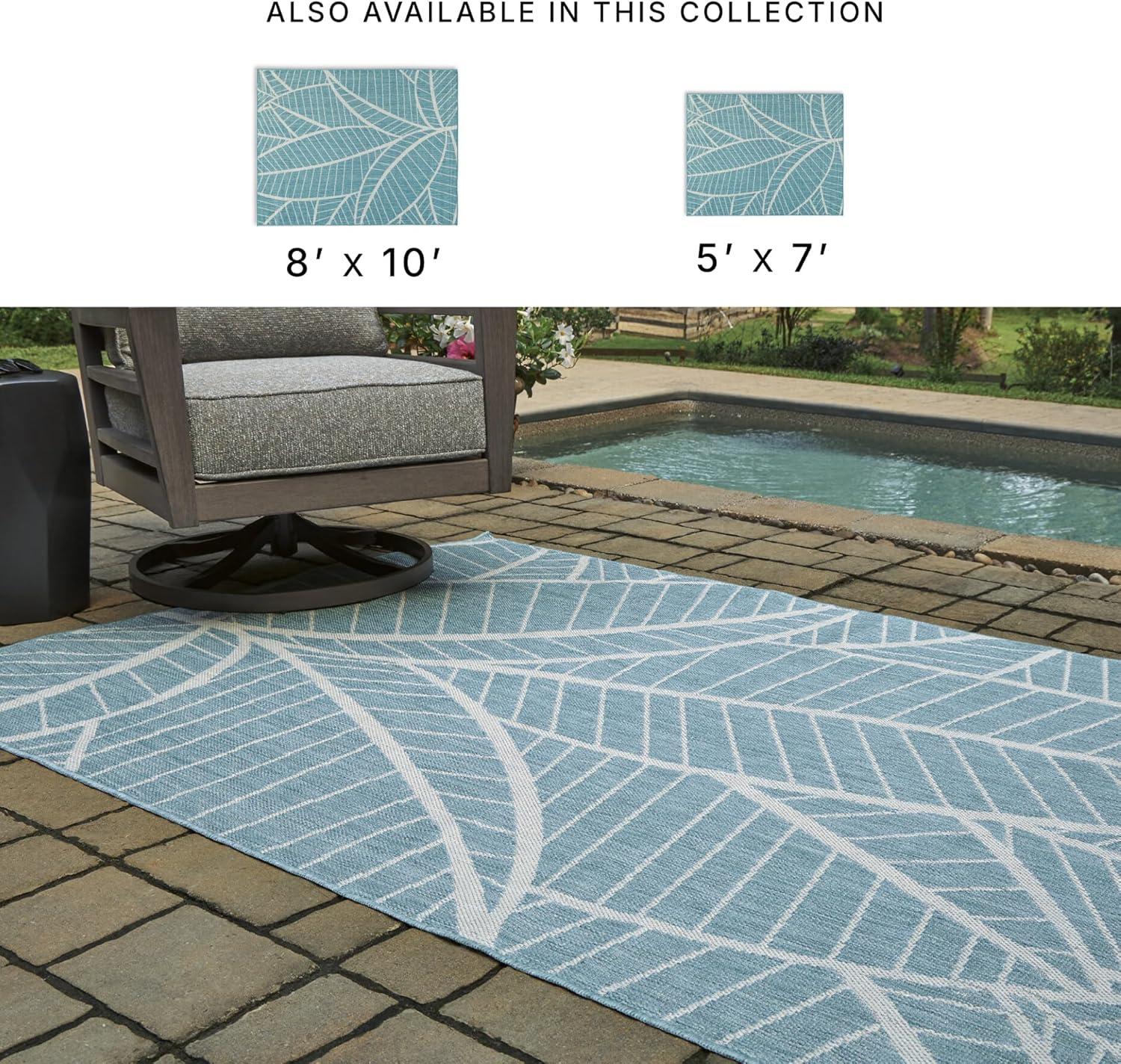 imageSignature Design by Ashley Hulsia Coastal IndoorOutdoor Botanical 5 x 7 Rug with Non Slip Backing Light Blue ampamp White