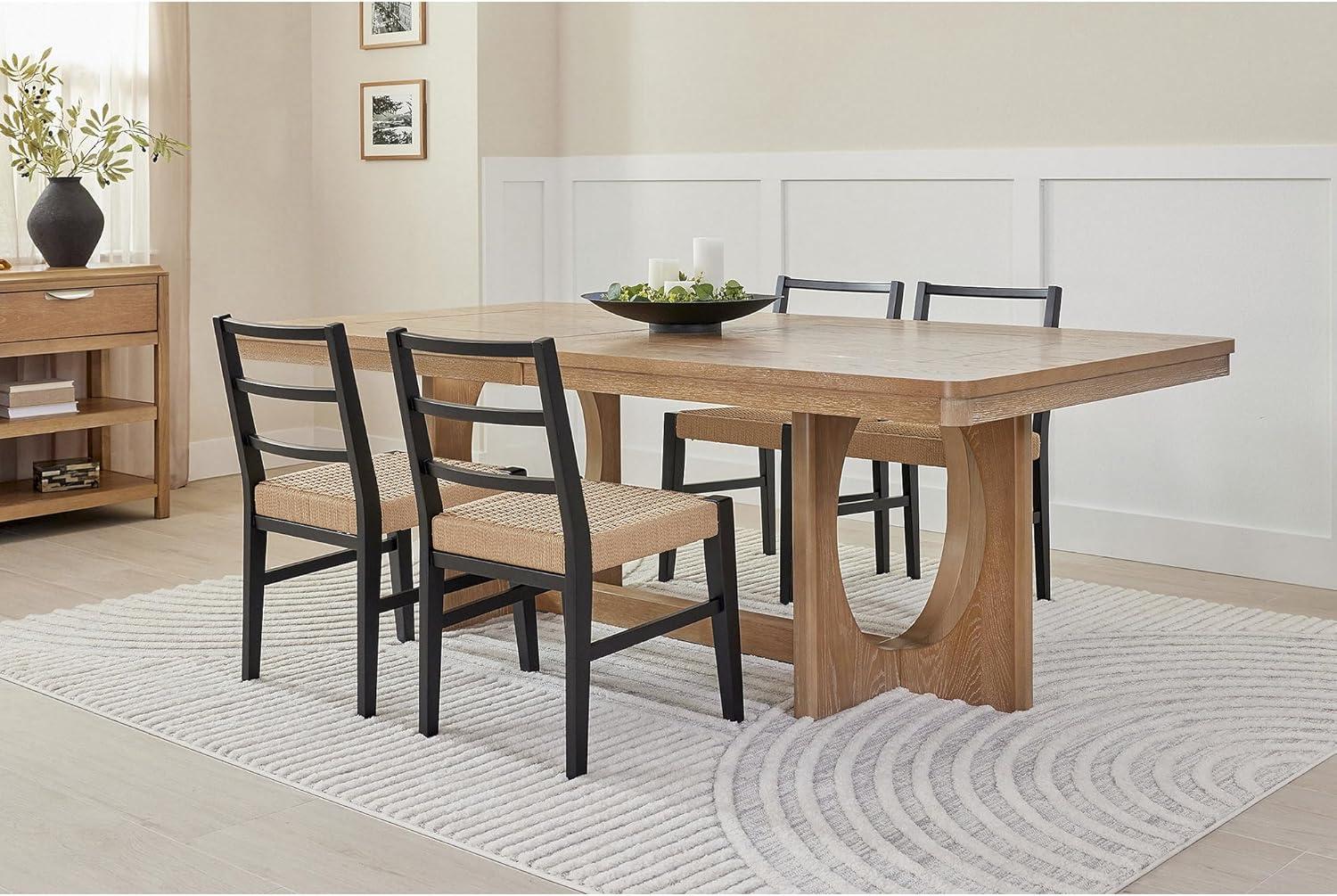 imageSignature Design by Ashley Isanti Rustic Solid Wood Armless Dining Chair with Faux Rattan Seat Set of 2 Light Brown ampamp Black