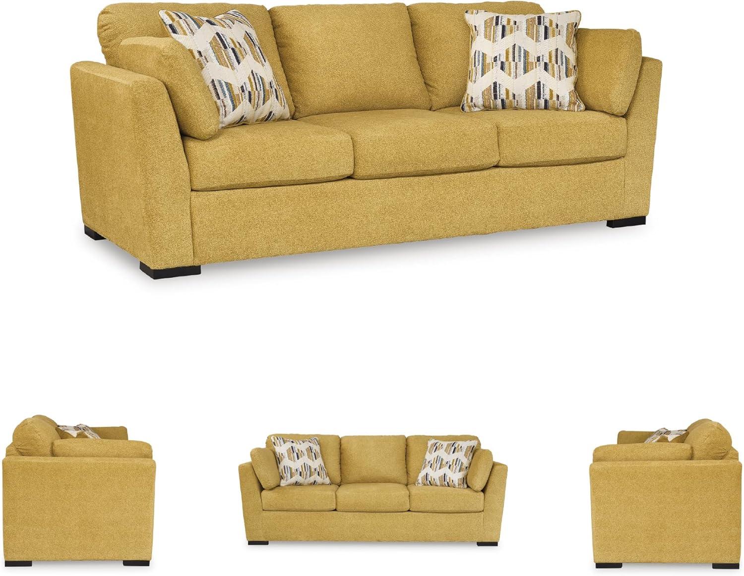 imageSignature Design by Ashley Keerwick Scandinavian Sofa with 4 Toss Pillows YellowYellow