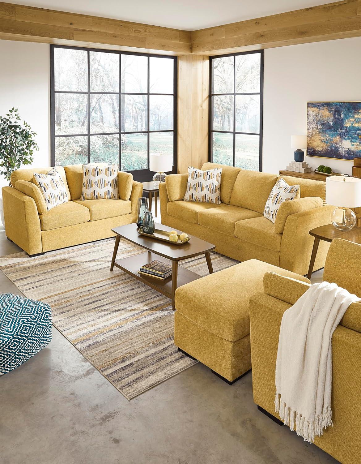 imageSignature Design by Ashley Keerwick Scandinavian Sofa with 4 Toss Pillows YellowYellow