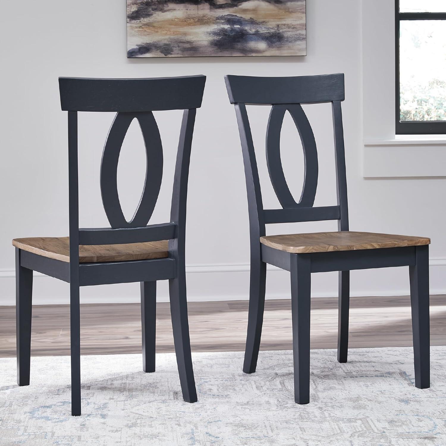 imageSignature Design by Ashley Landocken Casual Armless Dining Chair with Contoured Seat Set of 2 Light Brown ampamp Blue