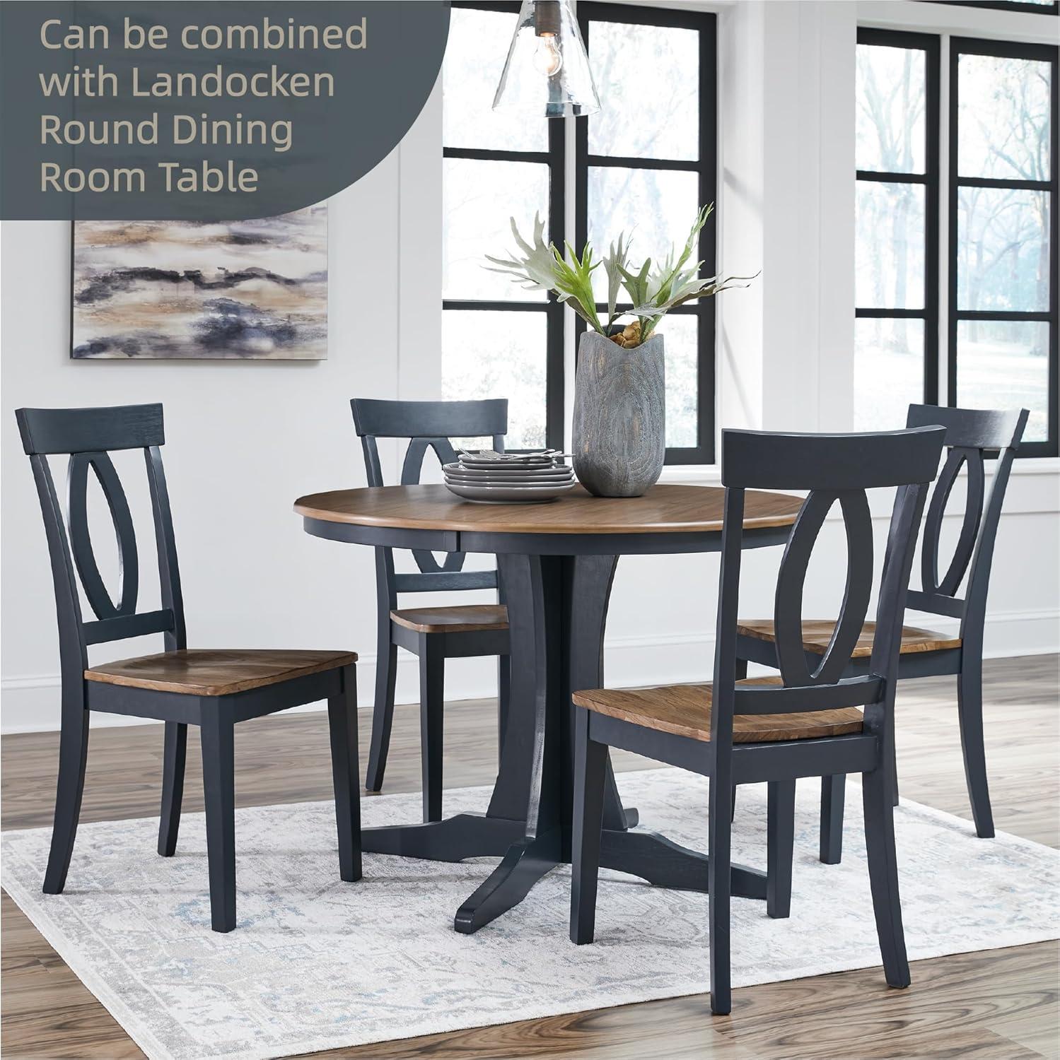 imageSignature Design by Ashley Landocken Casual Armless Dining Chair with Contoured Seat Set of 2 Light Brown ampamp Blue