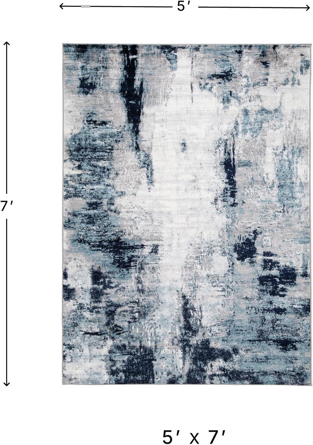imageSignature Design by Ashley Leonelle Contemporary 5 x 7 Medium Pile Abstract Design Rug Cream Blue ampamp Gray53 x 73 Rectangular