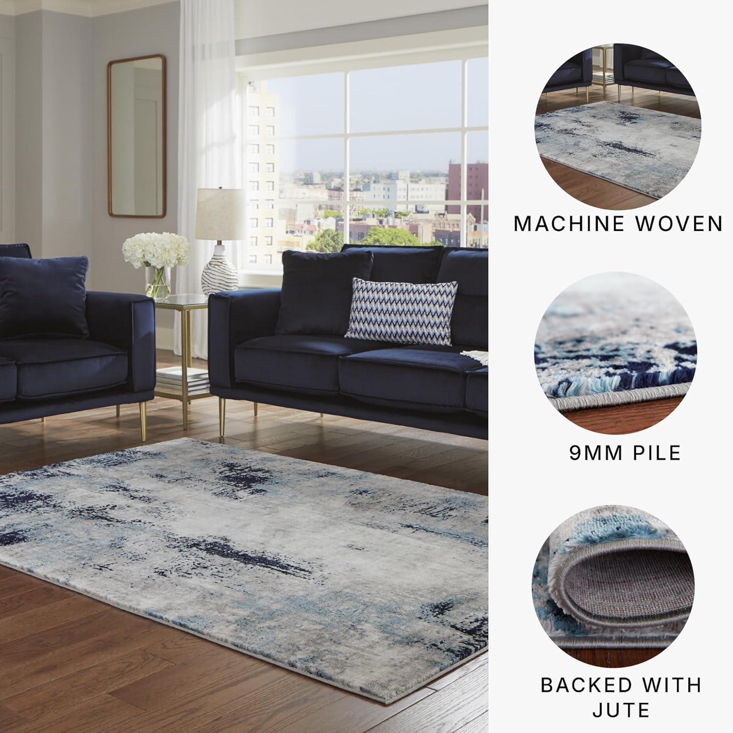 imageSignature Design by Ashley Leonelle Contemporary 5 x 7 Medium Pile Abstract Design Rug Cream Blue ampamp Gray53 x 73 Rectangular