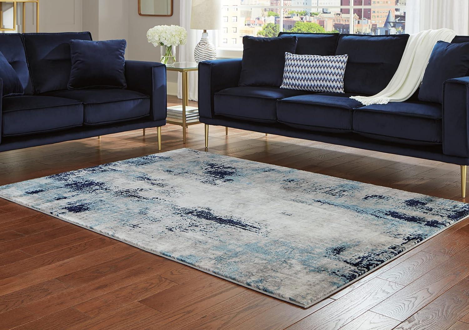 imageSignature Design by Ashley Leonelle Contemporary 5 x 7 Medium Pile Abstract Design Rug Cream Blue ampamp Gray53 x 73 Rectangular