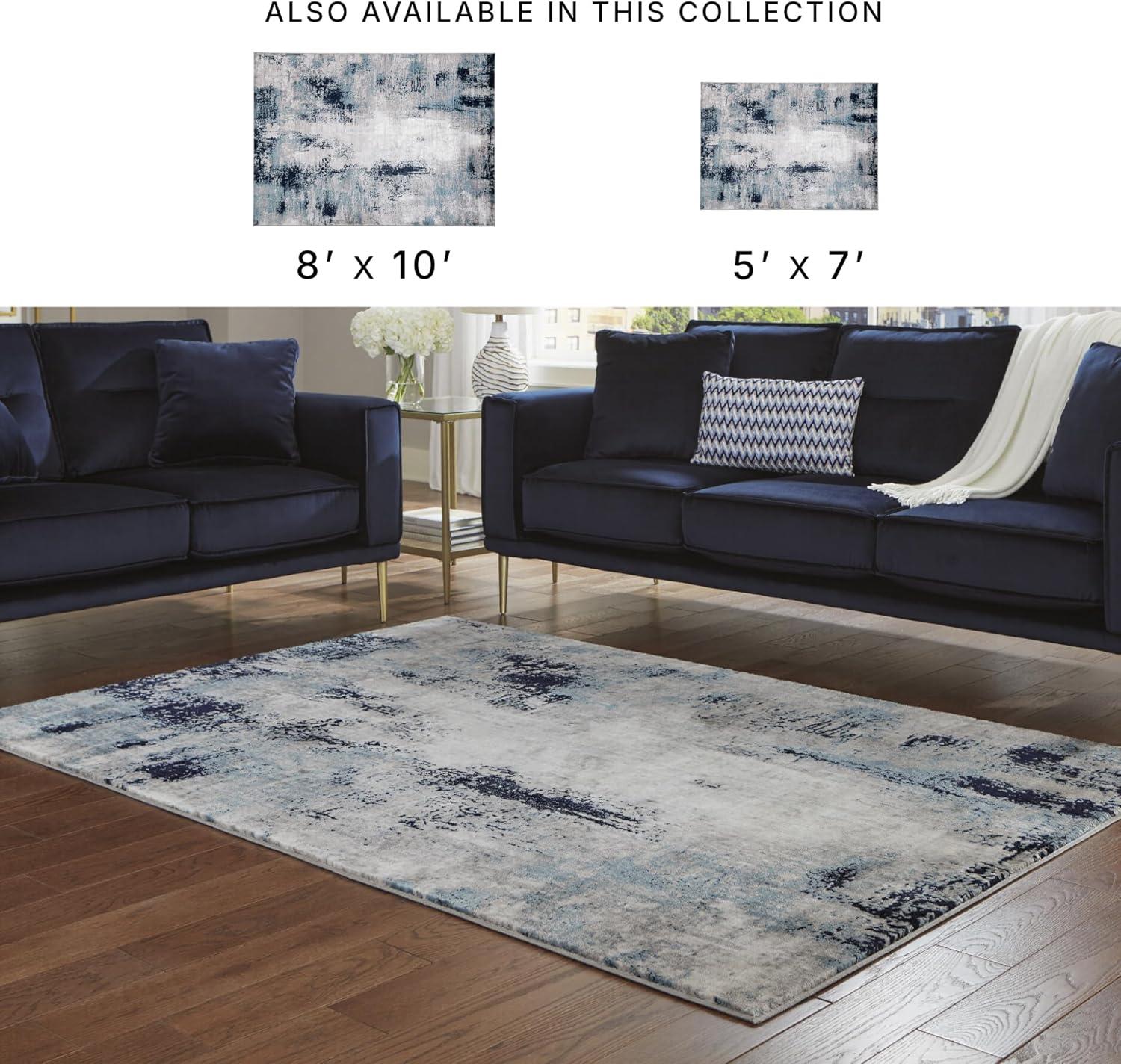 imageSignature Design by Ashley Leonelle Contemporary 5 x 7 Medium Pile Abstract Design Rug Cream Blue ampamp Gray53 x 73 Rectangular