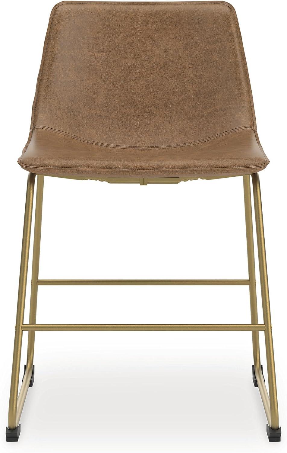 imageSignature Design by Ashley Lexadine Industrial Faux Leather Upholstered 30quot Bar Height Dining Chair Set of 2 Light Brown ampamp Gold