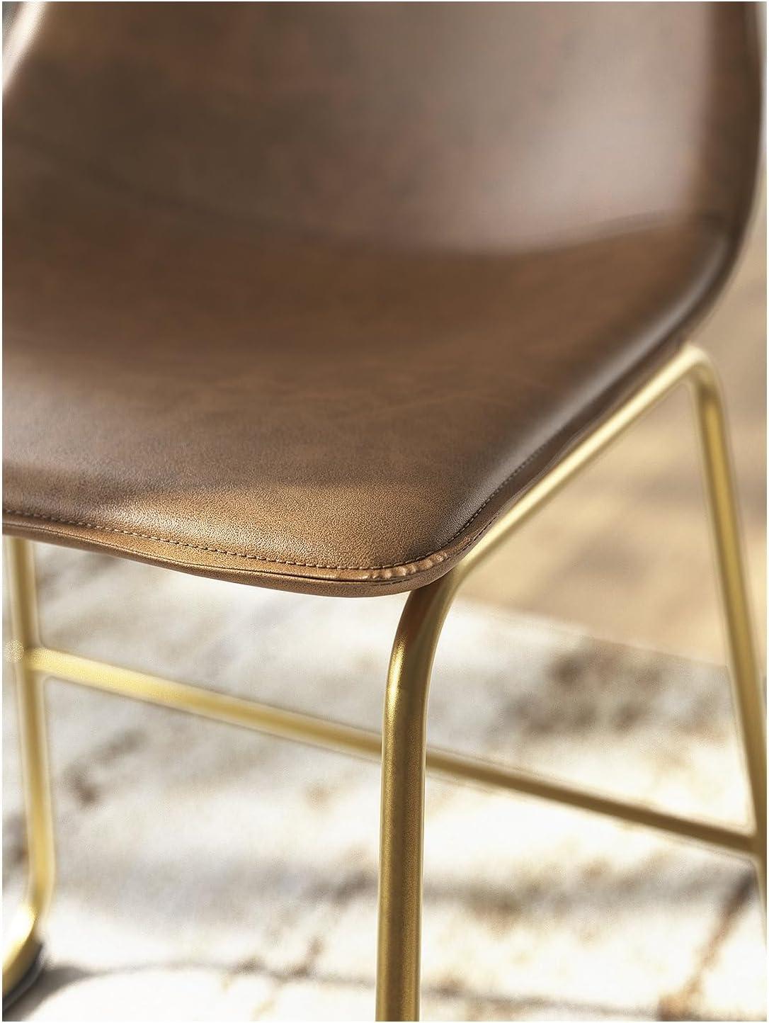 imageSignature Design by Ashley Lexadine Industrial Faux Leather Upholstered 30quot Bar Height Dining Chair Set of 2 Light Brown ampamp Gold