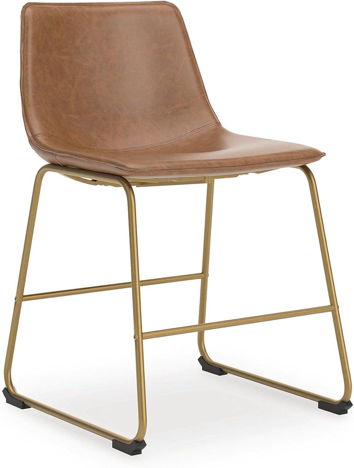 imageSignature Design by Ashley Lexadine Industrial Faux Leather Upholstered 30quot Bar Height Dining Chair Set of 2 Light Brown ampamp Gold