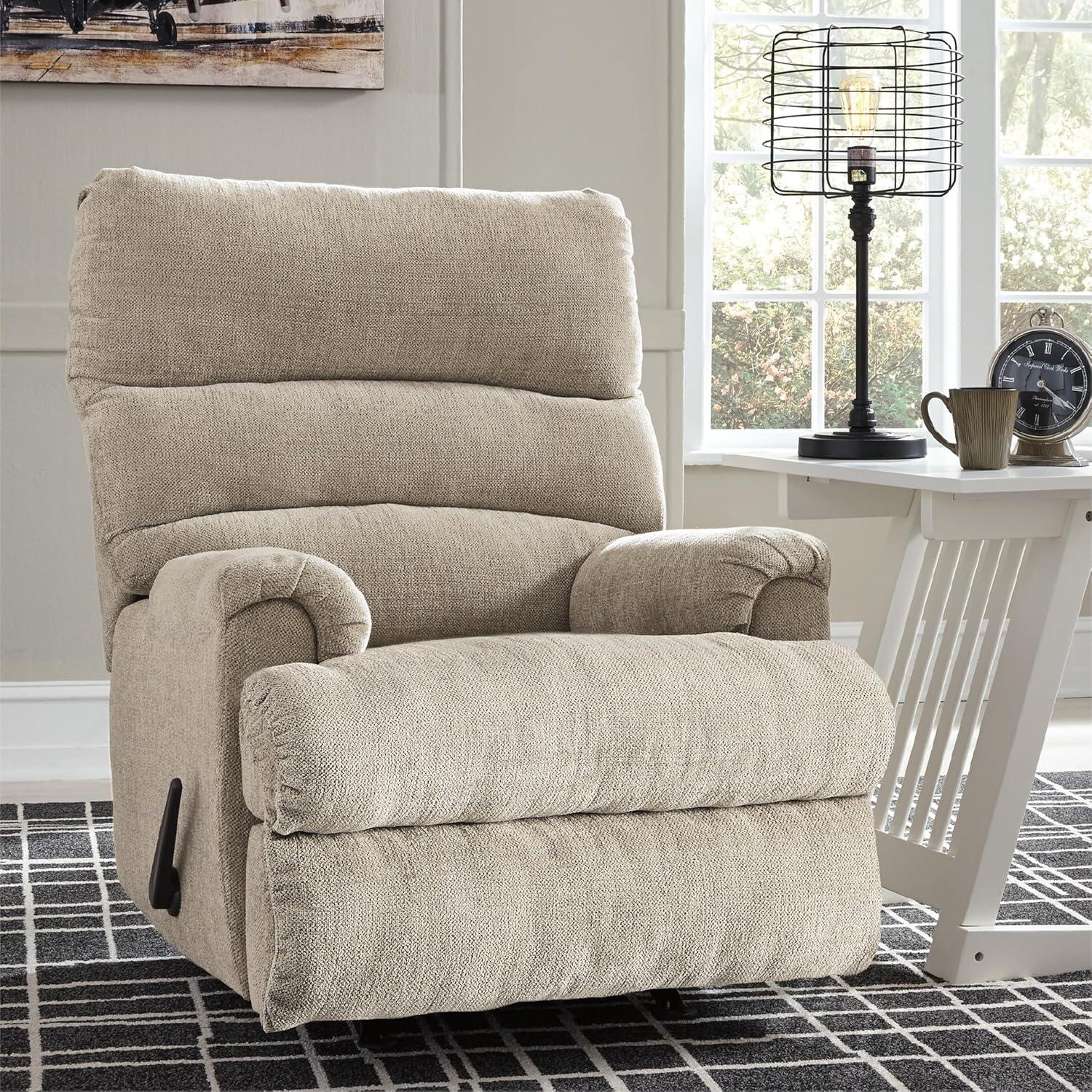 imageSignature Design by Ashley Man Fort Traditional One Pull Rocker Recliner BeigeBeige