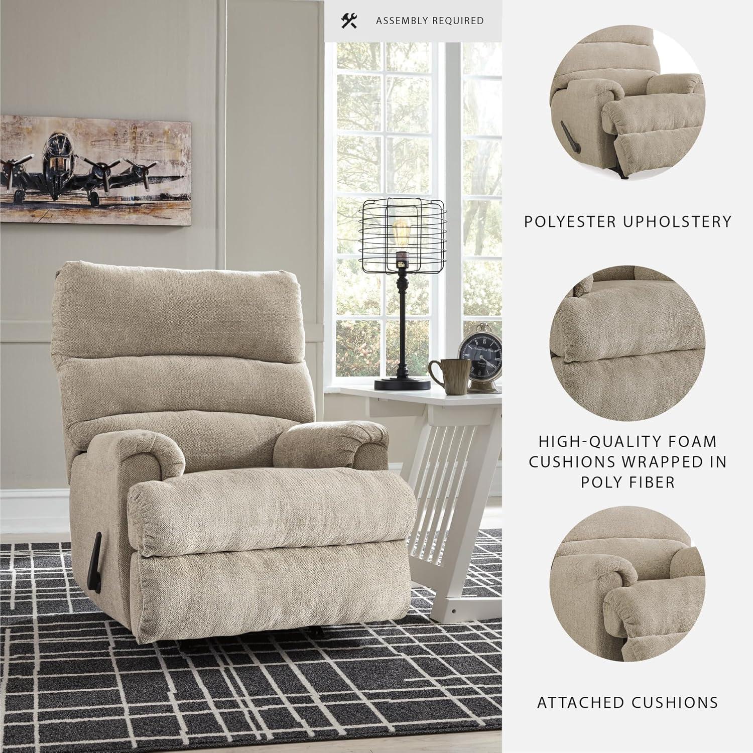 imageSignature Design by Ashley Man Fort Traditional One Pull Rocker Recliner BeigeBeige