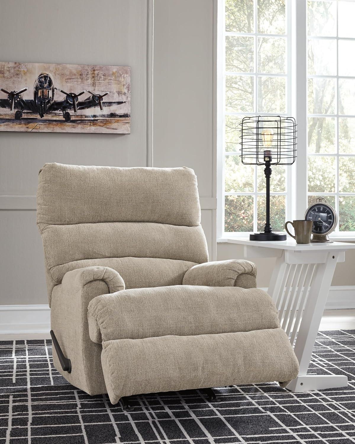imageSignature Design by Ashley Man Fort Traditional One Pull Rocker Recliner BeigeBeige