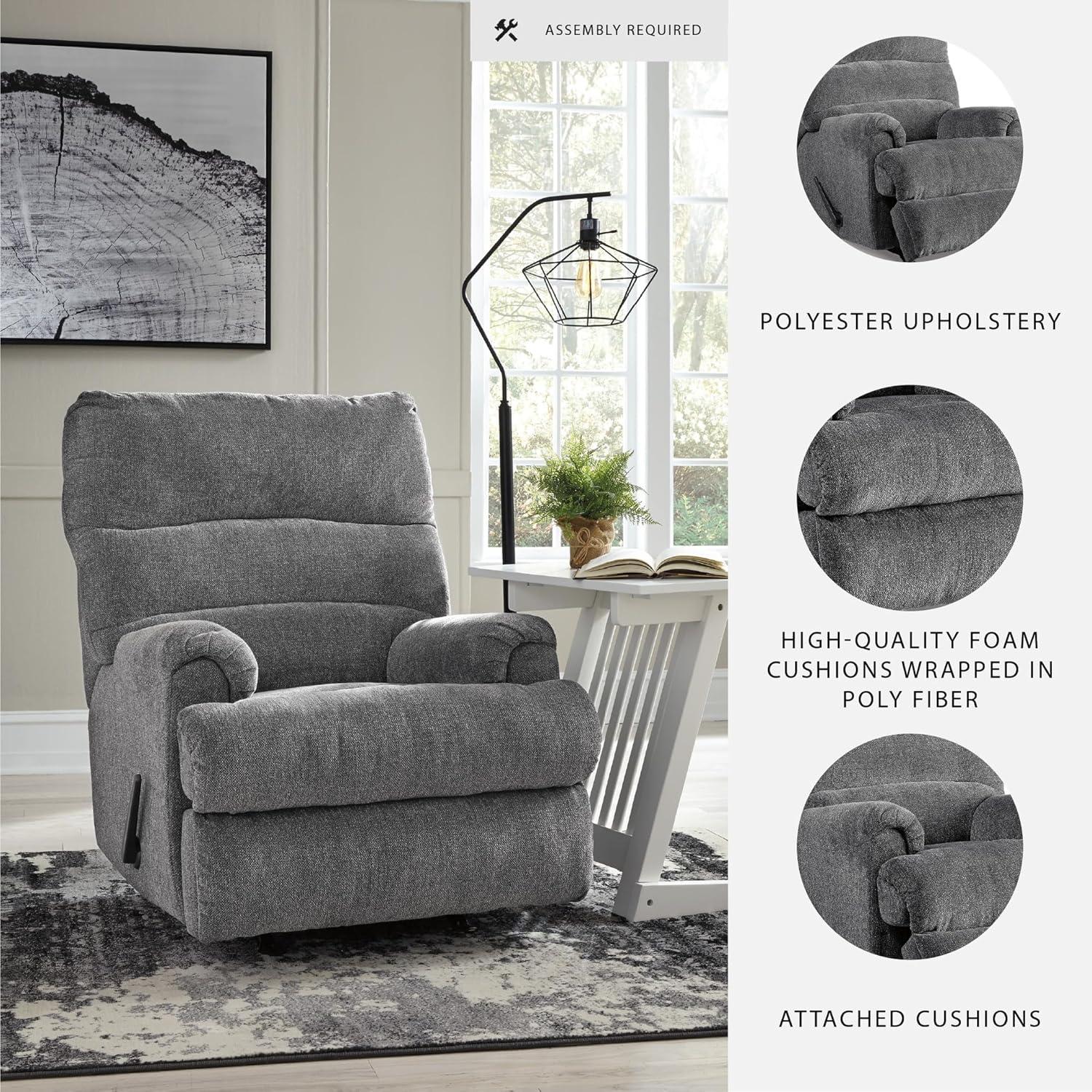imageSignature Design by Ashley Man Fort Traditional One Pull Rocker Recliner BeigeDark Gray