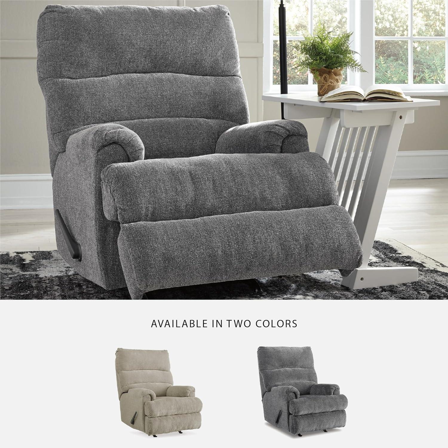 imageSignature Design by Ashley Man Fort Traditional One Pull Rocker Recliner BeigeDark Gray